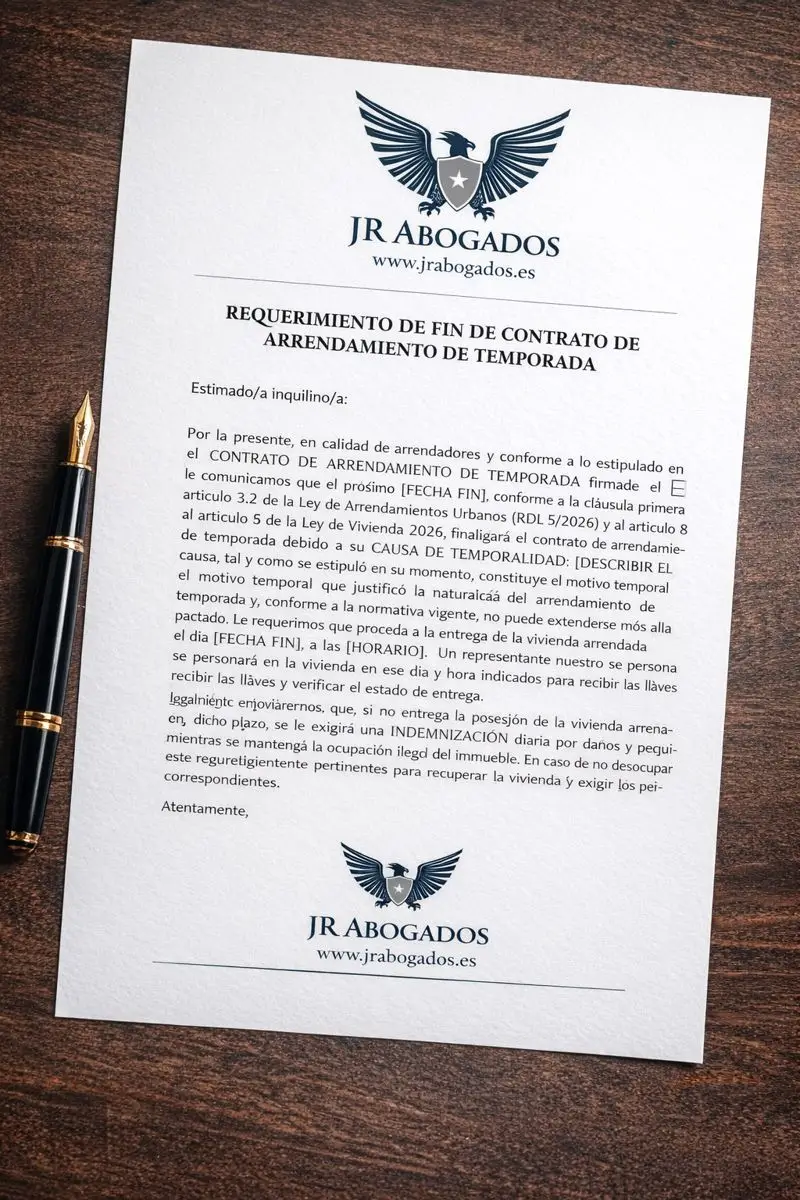 ¿Alquiler de temporada o vivienda habitual? El Burofax de JR Abogados que define tu contrato ante el Juez